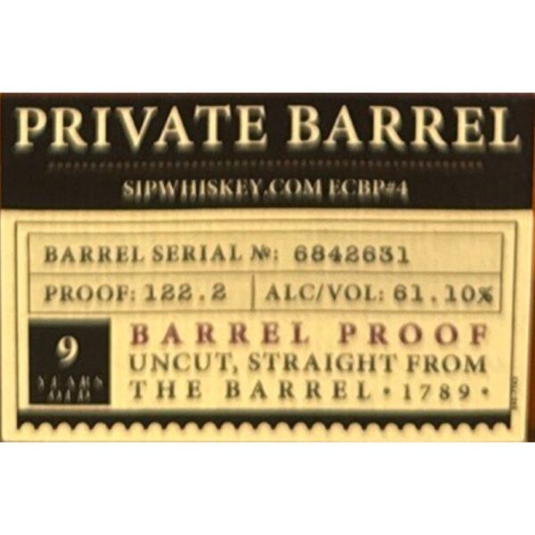 Elijah Craig Single Barrel Barrel Proof Selected by Sip Whiskey 122.2 Proof - Image 2